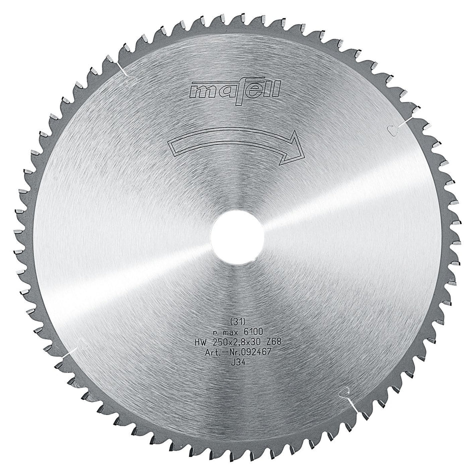 Kreissägeblatt Mafell 250 x 1,8/2,8 x 30 mm, Z 68, HW/TR, für Kunststoffe und Aluminiumprofile