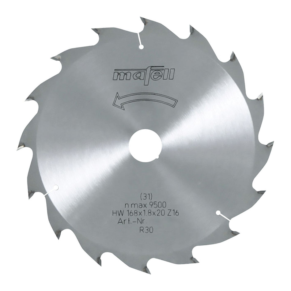 Lame de scie circulaire Mafell 168 x 1,2/1,8 x 20 mm, Z 16, WZ, pour coupes longitudinales dans le bois