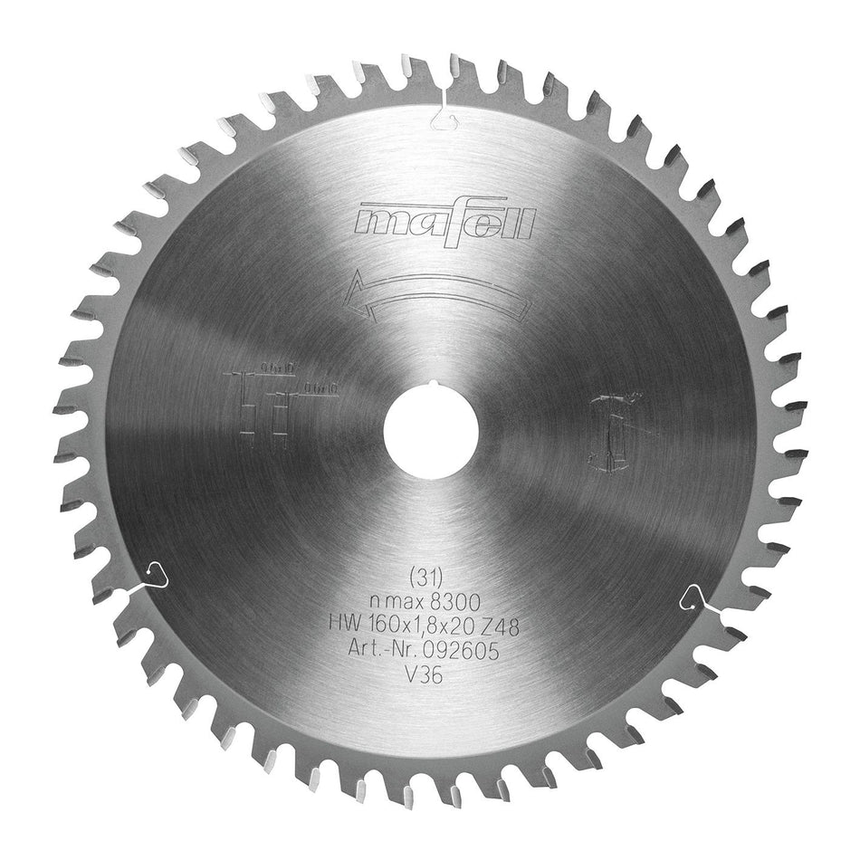 Lame de scie circulaire Mafell KSB-AL160 HW, 160 x 1,8 x 20 mm, Z48, 2FZFA, Aluminium / Plastiques