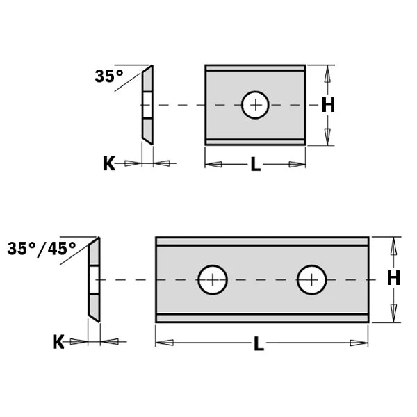 Couteaux réversibles standards - 2 tranchants