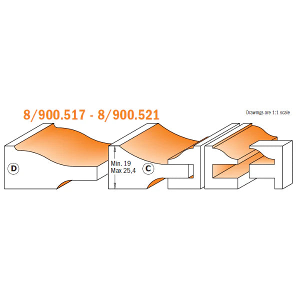 Set mit 3 Fräsern für Türen