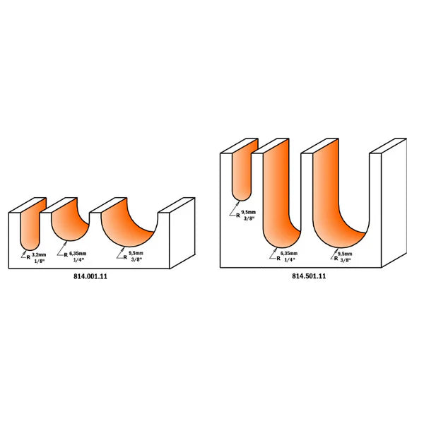 Satz mit 3 Fräsern mit konvexem Radius