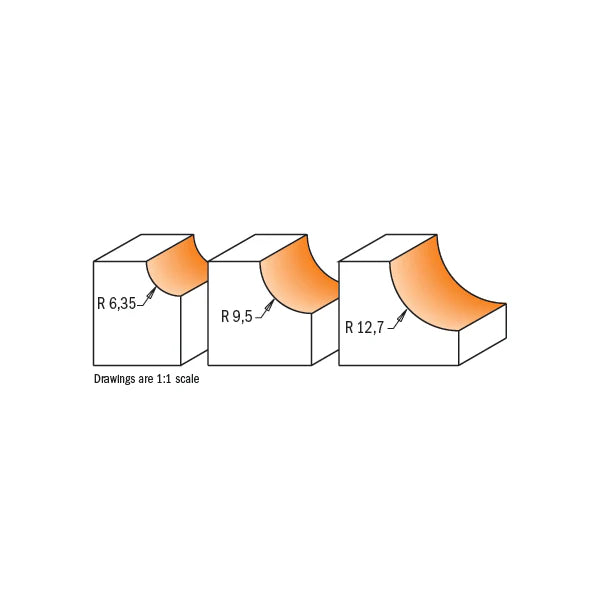 Satz mit 3 Fräsern mit konvexem Radius