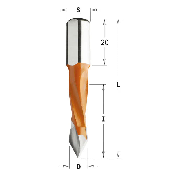 2- und 4-Nut-Bohrer, Durchgangslöcher, S=10 mm – L=57,5 mm