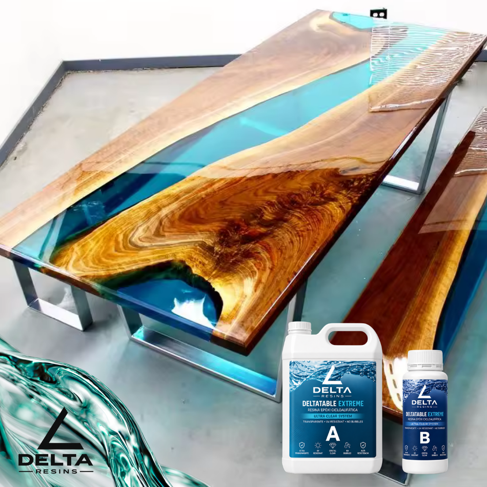 Epoxidharz DELTATABLE EXTREME für die Herstellung von River Tables.