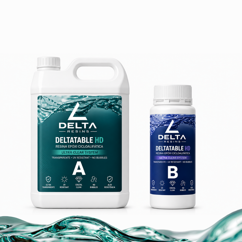 Cycloaliphatisches (hydriertes) Epoxidharz DELTATABLE HD für die Herstellung von River Tables.
