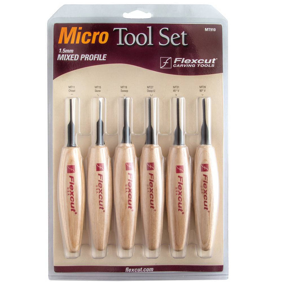 Set Micro Sgorbie intaglio scultura legno 1.5mm Flexcut MT910