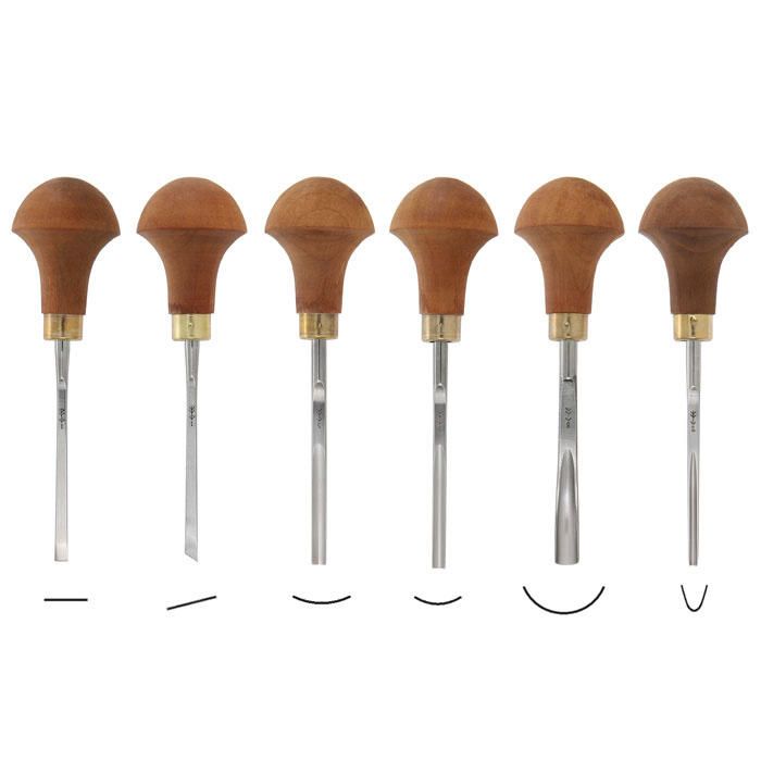 Jeu de gouges pour linogravure et outils à main Pfeil® D, 6 pièces