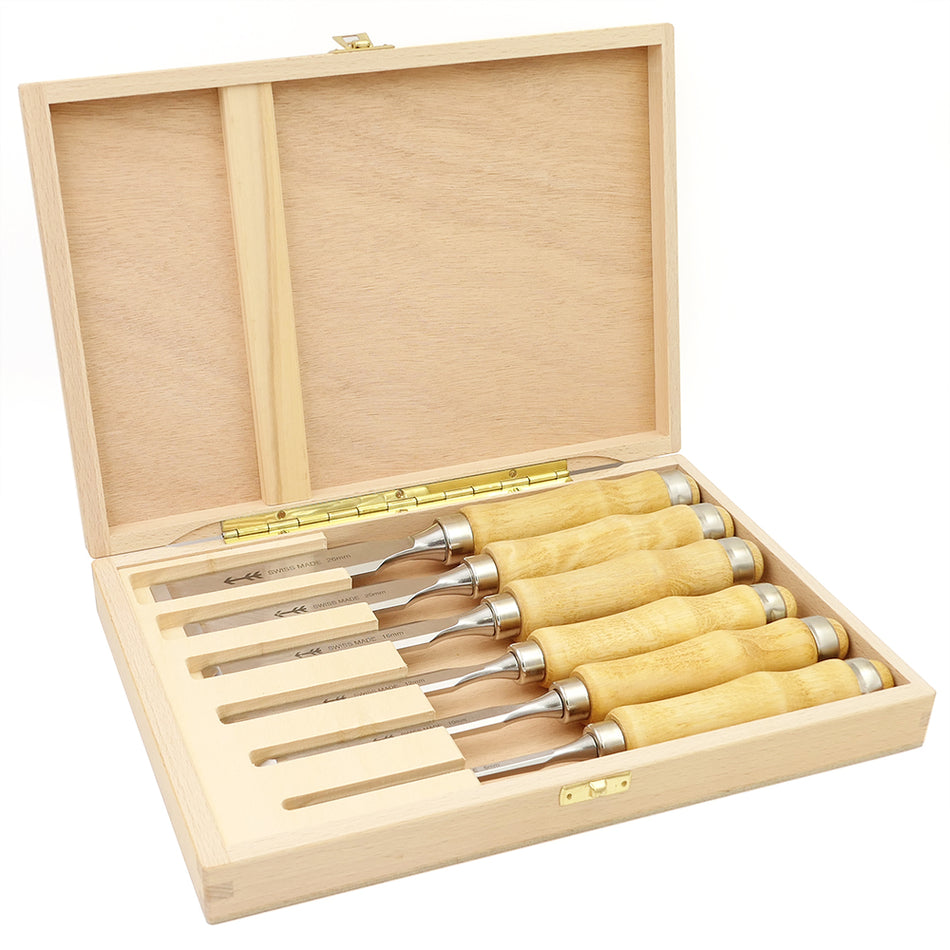 Set di 6 scalpelli Pfeil in scatola di legno con manico rinforzato Pfeil PFCM1-K4
